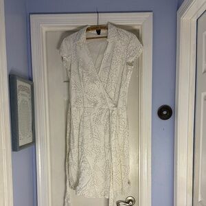 Esprit White Wrap Mini Dress with Eyelet Motif